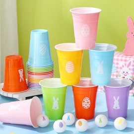 Lunmon 18 Pcs Easter Party Plastic Cups Bulk Easter Bunny Egg Cups Disposable 16 oz Colorful Beer Beverage Drinking Cup for Party Decoration Drinkware Holiday Supply(Classic Color)