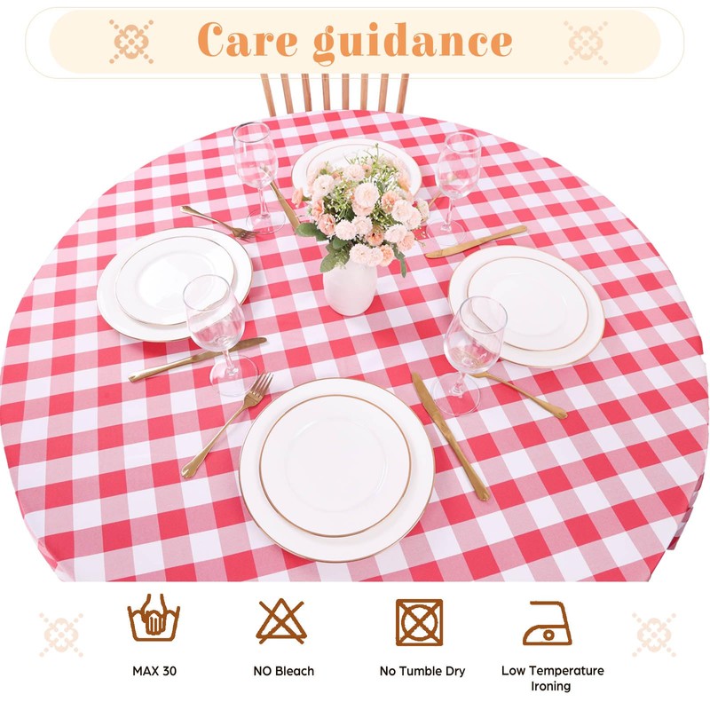 Kesfey Red Gingham Round Tablecloths Polyester 152cm Diameter,Checkered Tablecloth Spillproof