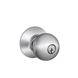 SCHLAGE F51A ORB 626 Orbit Knob Keyed Entry Lock, Satin Chrome