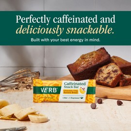 Verb Energy - Chocolate Chip Banana Bread Caffeinated Snack Bars - 110-Calorie Low Sugar Energy Bar - Nutrition Bars - Vegan Snacks - Gluten Free with Organic Green Tea, 26g (Pack of 16)
