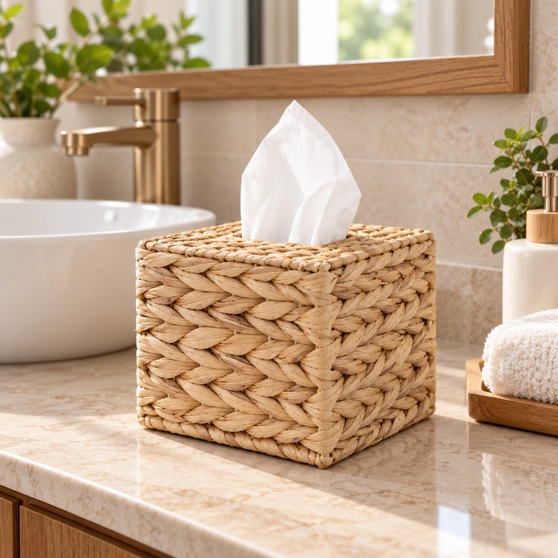 Woven Tissue Box Cover for Home Decor – Natural Basket-Weave