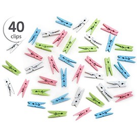 Wooden Clothespins 1" Mini Clothes Pins Tiny Clothespins Photo Clips Picture Clips Small Clothespins for Pictures Mini Clips Mini Clothespins for Photos Pastel Colored Clothespins Clothes Clips 40 Pc