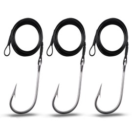 Fishing Hook Leaders Shark Rigs Stainless Steel Fishing Hooks 400 lb Nylon Coated Cable Leader Assembly, Hand Crimped, Saltwater Fishing Accessories (12/0-3pcs)