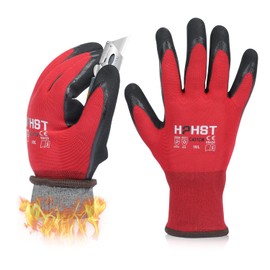 HPHST C432CW Work Gloves for Men and Women, Thermal Winter Assembly Gloves, Grip Double Layer Gloves, Waterproof Oil-proof Gardening Gloves (Red-Black)