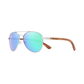 GREENTREEN Wooden Sunglasses, Polarised Aviator Glasses for Men and Women with Zebra Wood Frame and Polarised Lenses, Green