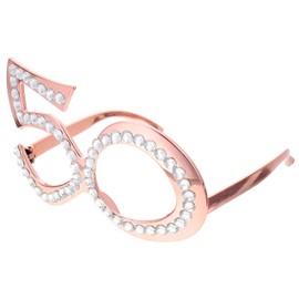 jojofuny Novelty Eyewear 50th Rose Gold 50 Years Old Glasses with Rhinestones Funny Eyewear Plastic Costume Photo Booth Prop Party Decorations Birthday Party Accessories