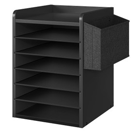 HOOBRO Adjustable Countertop Mail Sorter, 6 Tier Wooden Paper Organizer, Vertical Literature Organizer with Side Storage, Office Mailbox Cubbies, Classroom Mailbox, for Home, Office, Black BB34WF01