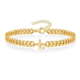 Bracelets for Mens Gifts, Mens Gold Bracelet Cuban Link Bracelets for Men Letter L Initial Gold Bracelet for Men Gold Chain Bracelets for Mens Simple Jewelry Gifts Bracelets for Mens Chain Bracelet
