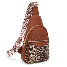 ALYSSA Large Sling Bag for Women Leopard Print Chest Bag PU Leather Cross Body Purses 7L Crossbody Bags for Women