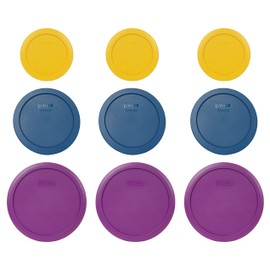 Pyrex (3) 7200-PC Butter Yellow, (3) 7201-PC Blue Spruce & (3) 7402-PC Thistle Lids - Made in USA