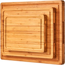 Allsum Extra Thick Wooden Cutting Boards for kitchen (Set of 3), Large Bamboo Wood Cutting Board, Butcher Blocks, Charcuterie Boards with Side Handles and Juice Groove