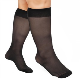 Tyqour 6 Pairs Women's Knee Socks 15 Denier Breathable Nylon Knee Socks for Women Large Sizes Transparent Nylon Stockings Fine Knee Stockings Breathable Comfort Waistband Black and Skin-Coloured