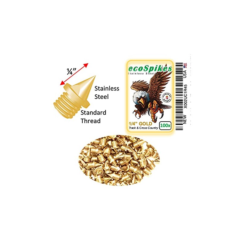 ecoSpikes Stainless Steel Track and Cross Country Spikes (1/4" Gold,
