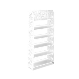 MASAKA Trading Wood Plastic Board Hollow Carved Shoe Rack White Storage Organizer Shelf for Narrow Entryway Boots Holder Living Room Hall Study Bedroom 6-Tier(38×9.5×16.5 inches
