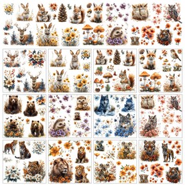 AHANDMAKER 12 Sheets Scratch Transfer Stickers with Forest Animals Window Decoration with Animal and Plant Motifs and Bears Deer Rabbit and More for Nature Lovers Creative Decor 5.5 x 5.5 Inches
