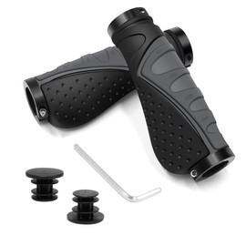 FAM STICKTILES Handlebar Grips, Ergonomic Handlebar Grips Double Aluminum Clamp Lock On Grips (Grey)