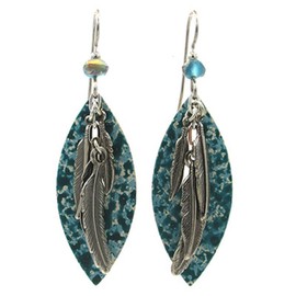 Silver Forest Large Open Football Shape, Silver Tone Feathers, Drop Style Earrings