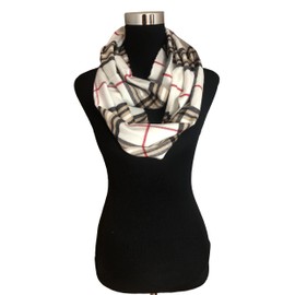 Unisex Women's Stylish Plaids & Check Cashmere Winter Infinity Cowl Scarf, White, Regulars