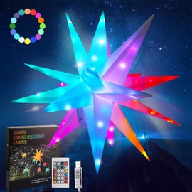 Christmas Star Tree Topper Moravian Star Light, LED Bluetooth App & RGB Remote Control Star Lights, Music Sync Color Changing, Indoor and Outdoor Hanging Xmas Bethlehem Star(10 inch)