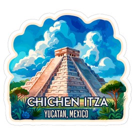 Chichen Itza Yucatan Mexico Sticker Weatherproof Vintage Decal Vinyl Small Waterproof for Water Bottle Mug Passport Scrapbook Notebook Laptop Tumbler Skateboard Computer Phone 4" ID44990