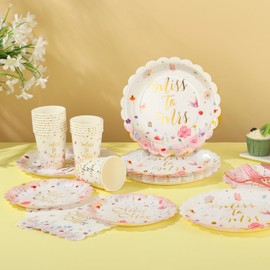 Gudvilla Wildflower Bridal Shower Decorations, Bridal Shower Plates and Napkins Sets 168Pcs, Miss to Mrs Wildflower Plates Serves 24, Love is In Bloom, Wedding Shower, Engagement Party