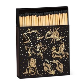 Abbott Collection Zodiac Decorative Matchbox. 100 Long Matchsticks - Wood/Paper, Black/Gold (4" L)