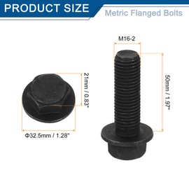 uxcell M16-2.0 x 50mm Metric Flange Hex Cap Bolt Fully Thread DIN 6921 Flanged Bolts Hexagon Screws Carbon Steel Black Oxide Plated Black