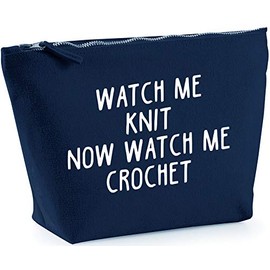 Hippowarehouse Watch me knit now watch me crochet printed make up cosmetic wash bag 18x19x9cm