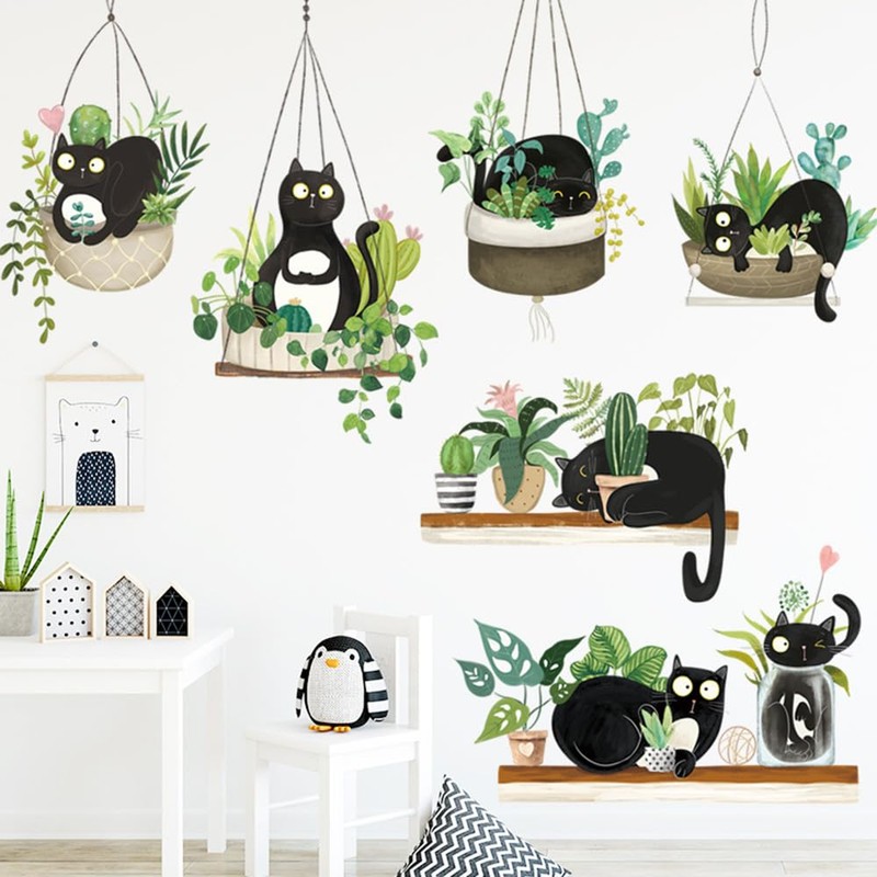 Fujitoya Wall Decor Cat Wall Sticker Plant Scandinavian Wall Decor