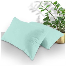 Plain Dyed Housewife Pillow Cases 2 Pack - (74 x 48cm) Envelope Closure Soft Pillow Covers - Hotel Quality Polycotton Pillow Cases - Beathable - Anti Allergic - Aqua