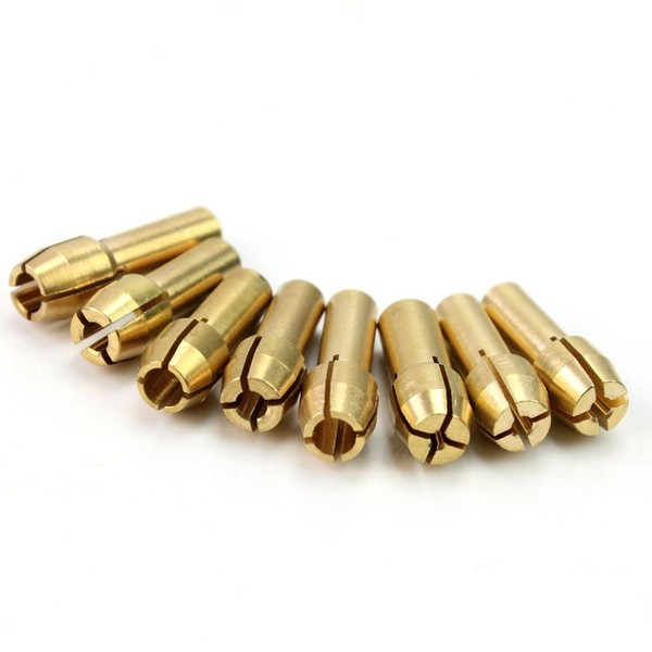 NUOLUX 8pcs Brass Collet for Dremel Rotary Tools 1mm 1.6mm 2.3mm 3.2mm (Golden)
