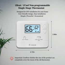 NonProgrammable Thermostat for Home, Single-Stage Systems,Digital Energy-Saving Thermostat,1 Heat/1 Cool, Easy DIY Install,White Backlight