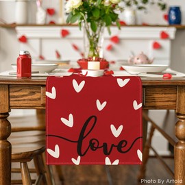 Artoid Mode Red Love Valentine's Day Table Runner, Seasonal Anniversary Kitchen Dining Table Decoration for Indoor Home Party 13x72 Inch