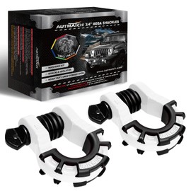 AUTMATCH D Ring Shackles 3/4" Mega Shackle (2 Pack) 68,000Ibs Break Strength with 7/8" Screw Pin and Shackle Isolator & Washers Kit for Tow Strap Winch Off Road Vehicle Recovery, White