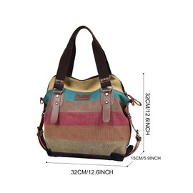 Women's Canvas Handbag Rainbow Design Tote Bag Large Capacity Shoulder Bag Striped Shopper with Shoulder Strap, b
