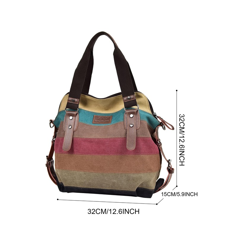 Women's Canvas Handbag Rainbow Design Tote Bag Large Capacity Shoulder