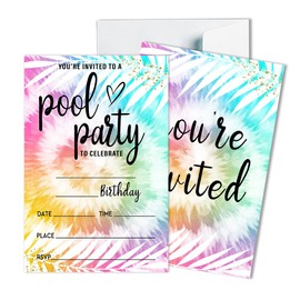 Pool Party Birthday Invitations Girly Tie Dye Pool Party Invitation Summer Swimming Pool Party Tie dye Invites for Girl Teen Pool Birthday Party Supplies Favors - 20 Invites With 20 Envelopes - JY433