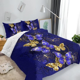 MILANKET Butterfly Comforter Set Queen Size, 3 Pieces Purple Butterfly Bedding Sets for Girls Kids Adult, Microfiber Soft Bed Set with 1 Comforter and 2 Pillowcases