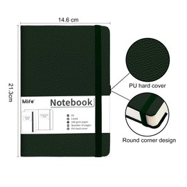 Mlife A5 Lined Journal Notebook,-360 Numbered Pages Thick Journal for Writing,100Gsm Premium Thick Paper,PU Hard Cover Notebooks College Ruled, Daily Journals for Men Women School Office(Green)