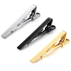 Ouligay 3pcs Black Gold Silver Men's Tie Clips for Men, Tie Bar Clip, Classic Tie Pins Tie Clip Set for Wedding Anniversary Business