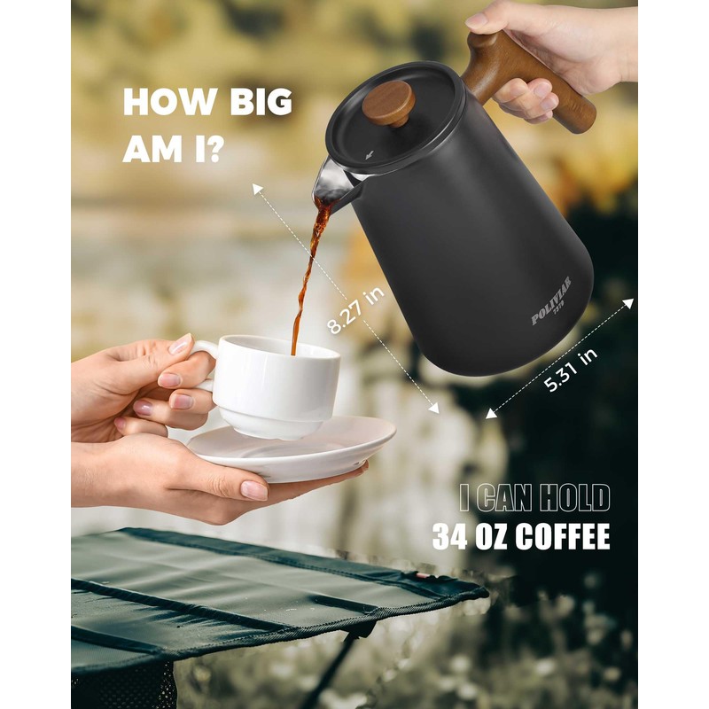 POLIVIAR French Press Coffee Maker, 34 oz Coffee Press with