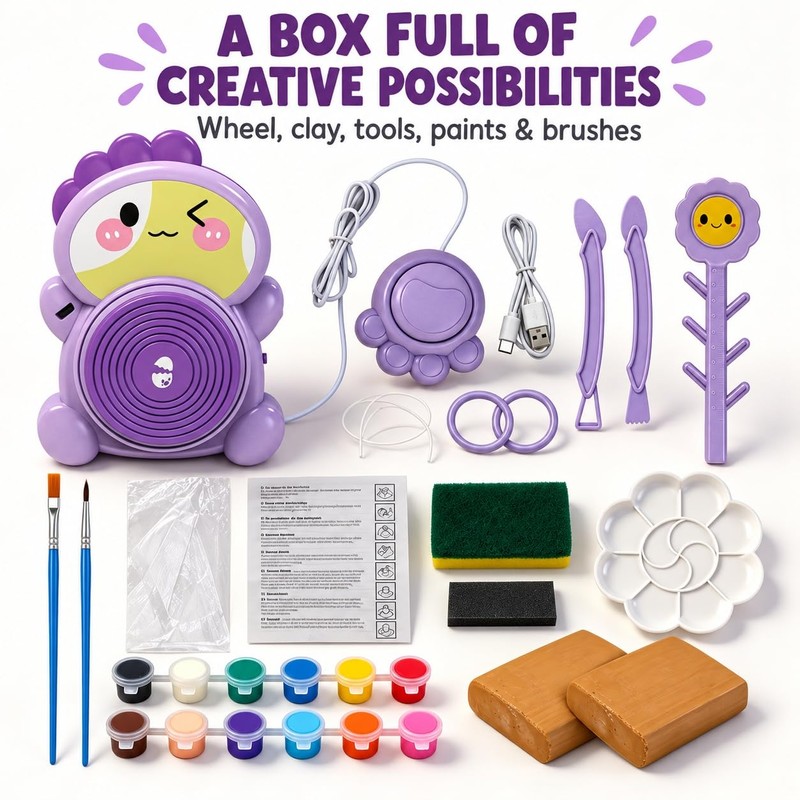 Kids Pottery Wheel with Clay, Arts and Crafts Kit for