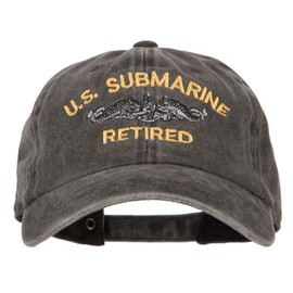 e4Hats.com US Submarine Retired Military Embroidered Washed Cotton Twill Cap - Black OSFM