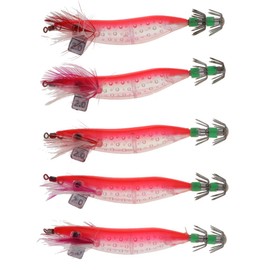 Perfeclan 5 Pieces Luminous Squid Jigs Saltwater Hooks for Fishing Sleeve Cuttlefish, Red