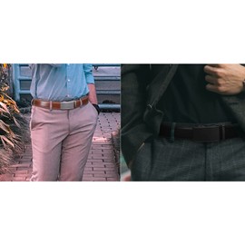 Founders & C Mens Belt 2 Pack,Leather Ratchet Click Belt Dress with Slide Buckle 1 3/8" in Gift Set Box- Size Adjustable (Cognac/Black Belt, 40"-50" Waist Adjustable)