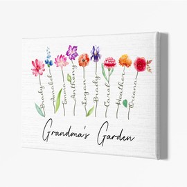 Cool Presents For Grandma - Mothers Day Gifts - Grandmas Garden Canvas - Grandma Gifts - Gifts for Grandma Nana Gigi Mom Mama - Grandma Birthday Gifts - Great Grandma Gifts - Custom Canvas Wall Art