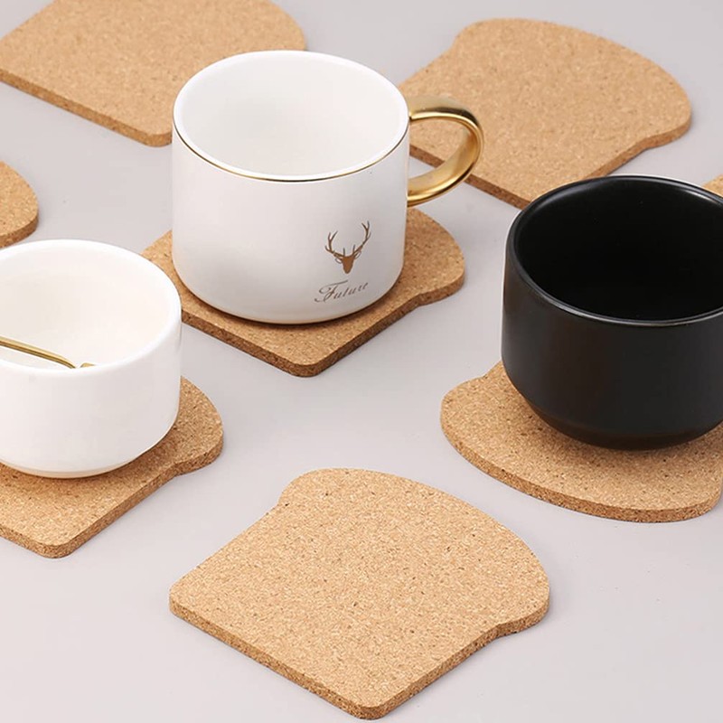 NUOBESTY 6Pcs Cork Coasters Toast Shape Wooden Cork Drink Coasters