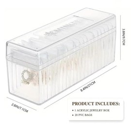 Acrylic Jewelry Organizer, Clear Earring Organizer with 20 Portable Anti Tarnish Jewelry bags for Women, Jewelry Box Case for Earrings, Rings, Necklaces, Gift for Women
