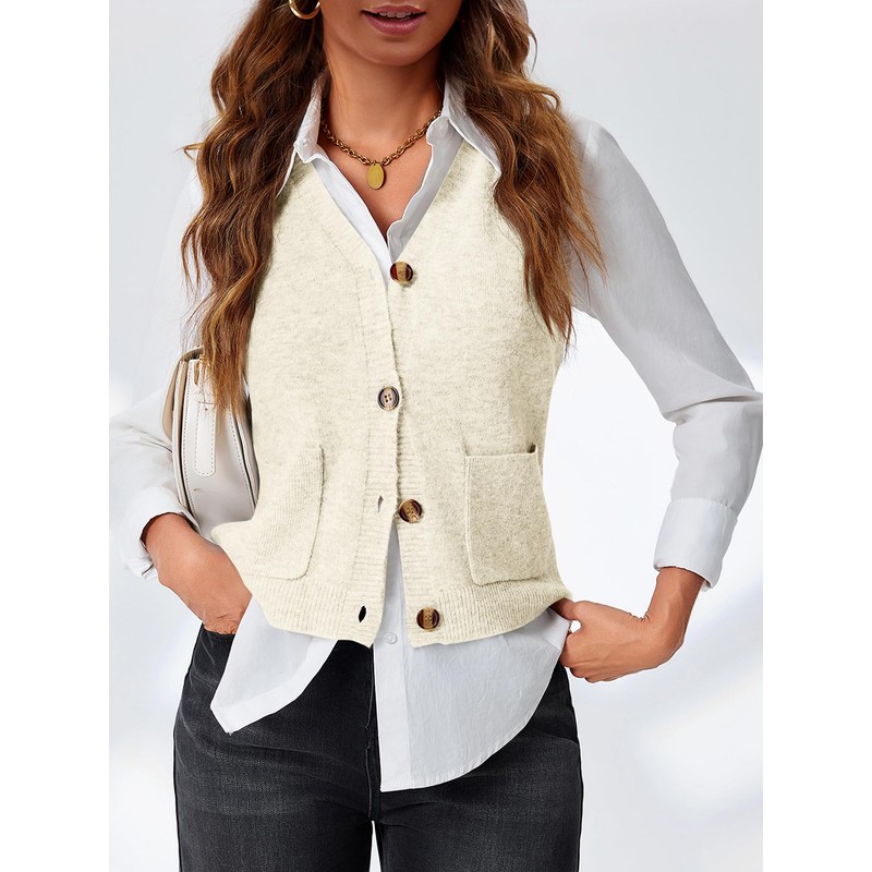 Saodimallsu Women's Sleeveless Pullover Vest Loose Fit Knitted Vests Button