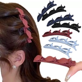 AsggBah 8pcs Solid Colored Matte Braided Hair Clips Duel-Layer Hair Clips Triple Braided Clips Hair Accessories for Styling Sectioning Braided Duckbill Clips for Women Girls (4 Pairs)